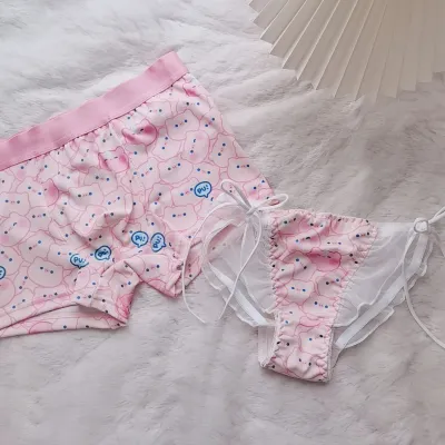 Cartoon Cute Bear Lace Semi-Transparent Couple Panties