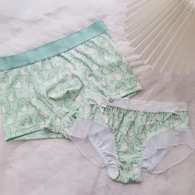 Cartoon Cute Bear Lace Semi-Transparent Couple Panties