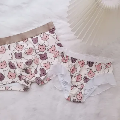 Cartoon Cute Bear Lace Semi-Transparent Couple Panties