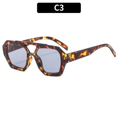 Women Fashion Leopard Double Beam Square Sunglasses