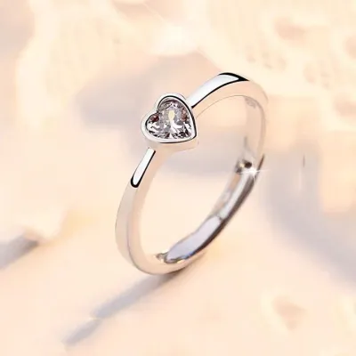 Simple Fashion Couple Ring with Heart and Leaf Design