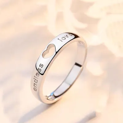 Simple Fashion Couple Ring with Heart and Leaf Design