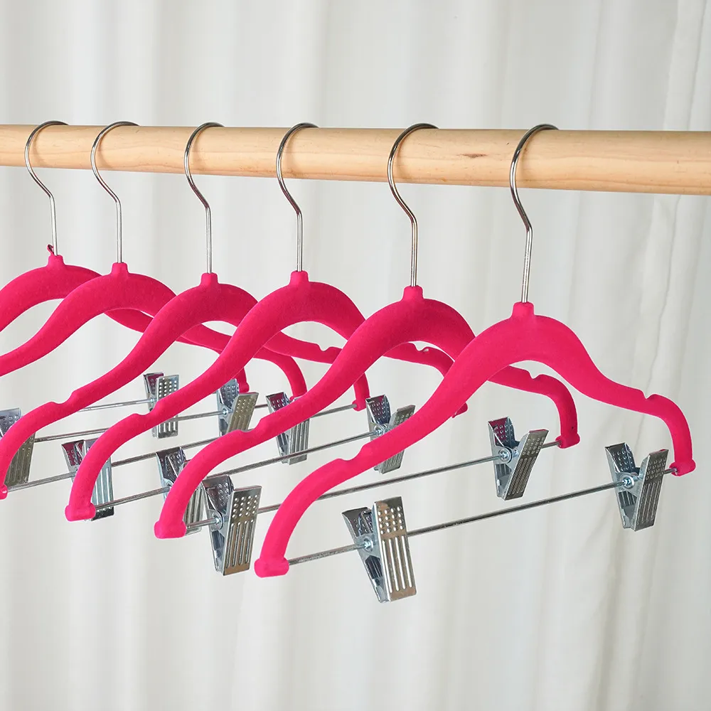 Simple Home Non-Slip Flocking Children's Hanger with Metal Clip 12 Pack
