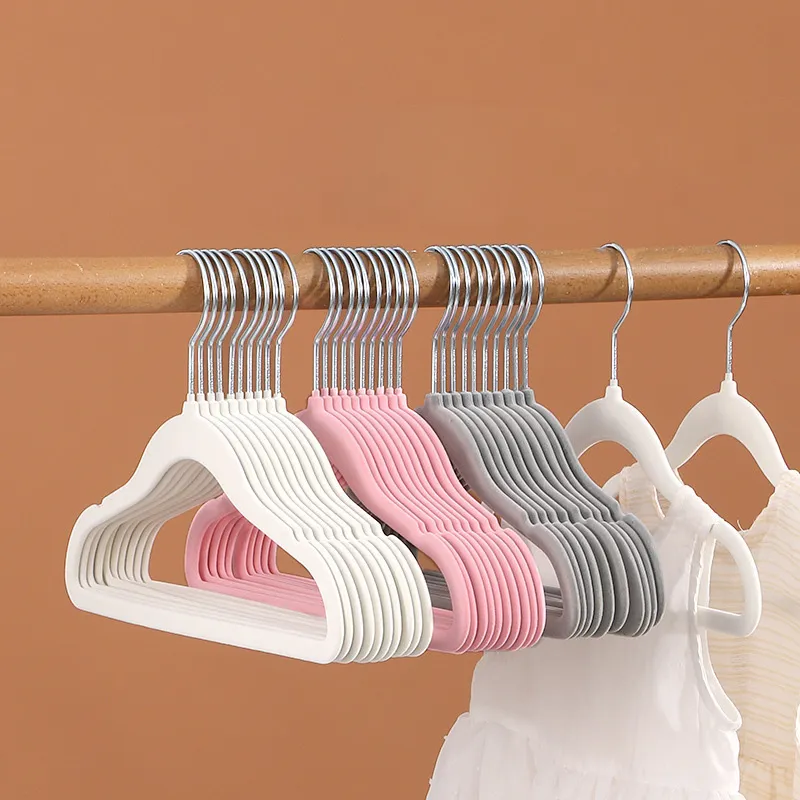 Children Non-Slip Flocking Hangers Household Wardrobe Storage Plastic Hanger Set 10Pcs