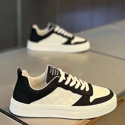 Men Fashion Casual Plaid Lace-Up Thick-Soled Board Shoes