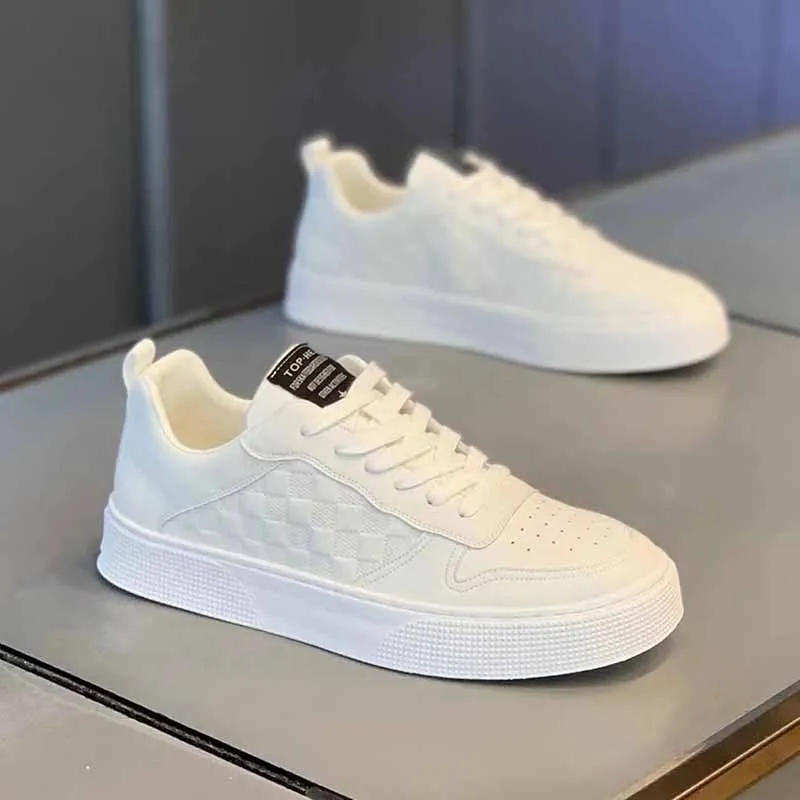 Men Fashion Casual Plaid Lace-Up Thick-Soled Board Shoes