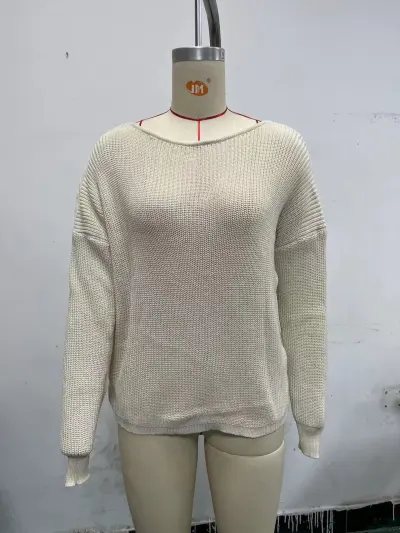Autumn Winter Women Fashion Backless Solid Color Long Sleeve Knitted Pullover Sweater