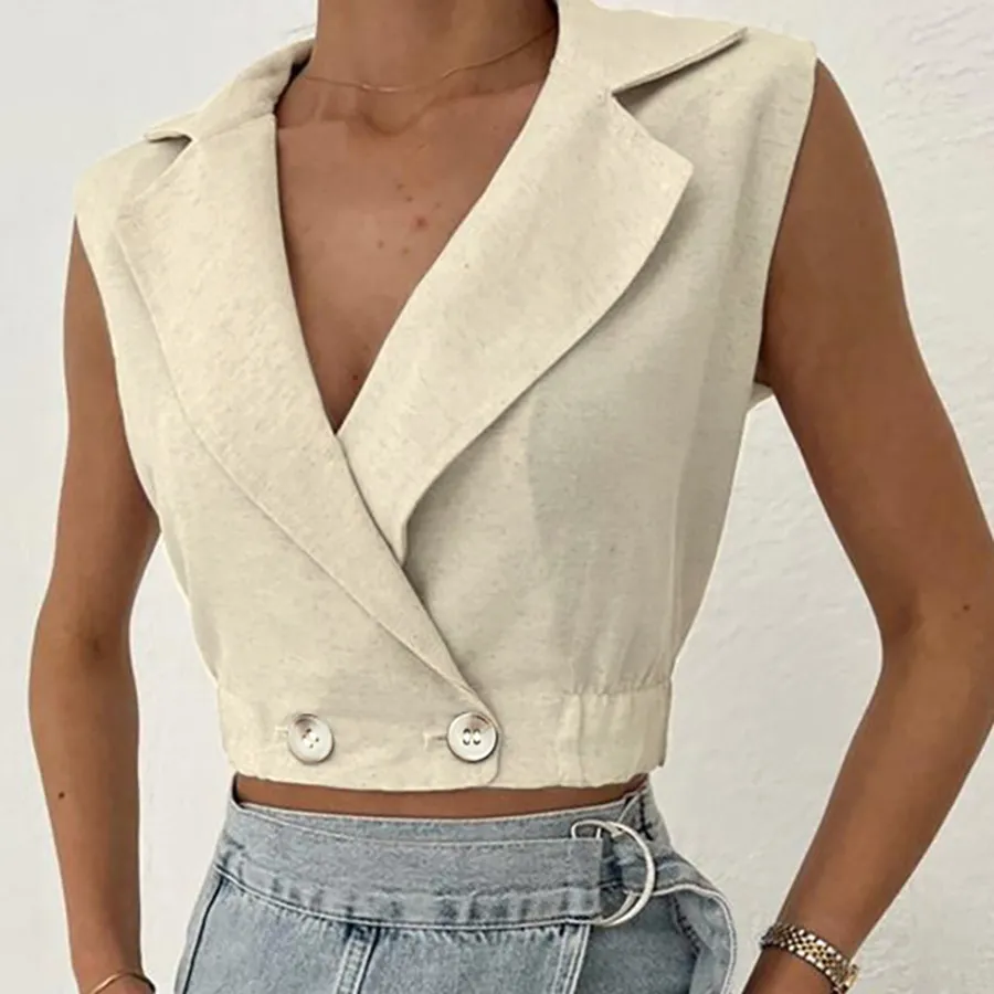 Women Fashion Solid Color Deep V Sleeveless Vest Top