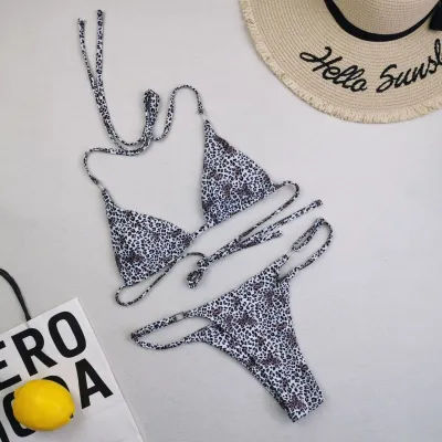 Women Sexy Halter Neck Bikini Swimsuit Set Solid Color