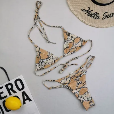 Women Sexy Halter Neck Bikini Swimsuit Set Solid Color