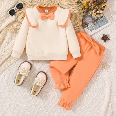 Kids Toddler Girls Casual Cute Bow Long Sleeve Sweatshirts Trousers Sets