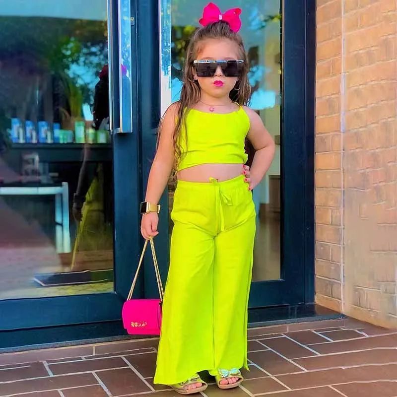 Kids Toddler Girls Fashion Casual Solid Color Camisole Trousers Sets 2 Piece