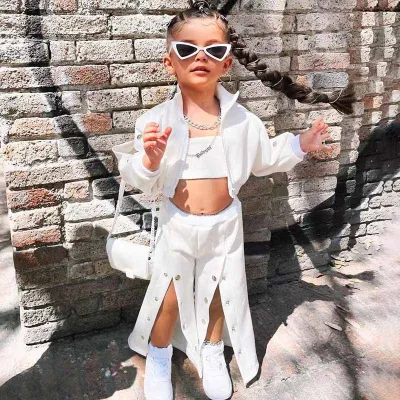 Kids Toddler Girls Fashion Casual Solid Color Tube Top Long Sleeve Jacket Pants Three Piece Set