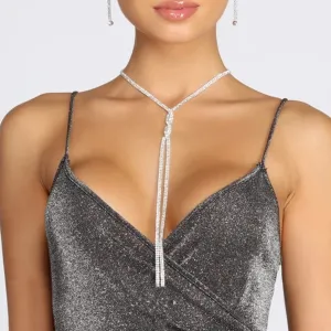 Women's Fashion Shiny Tassel Rhinestone Long Necklace