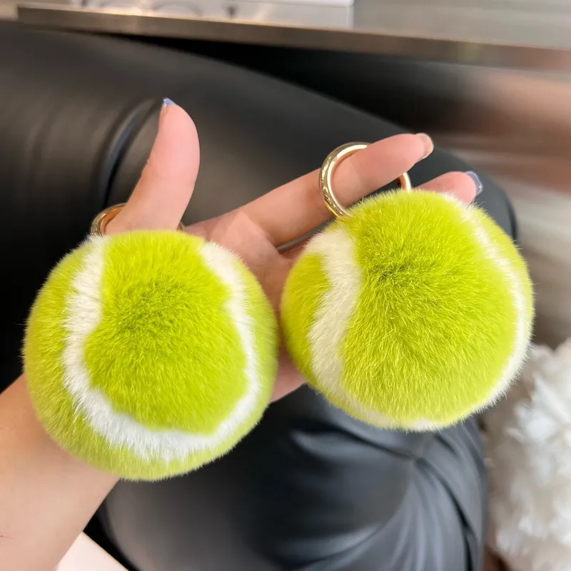 Fashion Cute Imitation Rex Rabbit Fur Tennis Plush Key Chain Keychain
