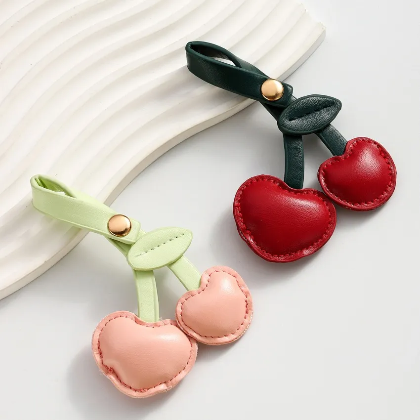 Cute Heart-Shaped Cherry PU Key Chain