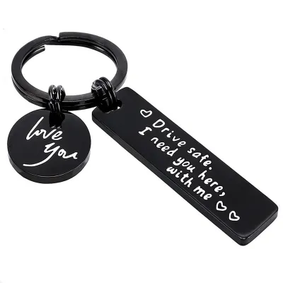Simple Letter Stainless Steel Keychain European Style Rectangle