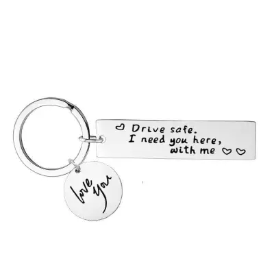 Simple Letter Stainless Steel Keychain European Style Rectangle