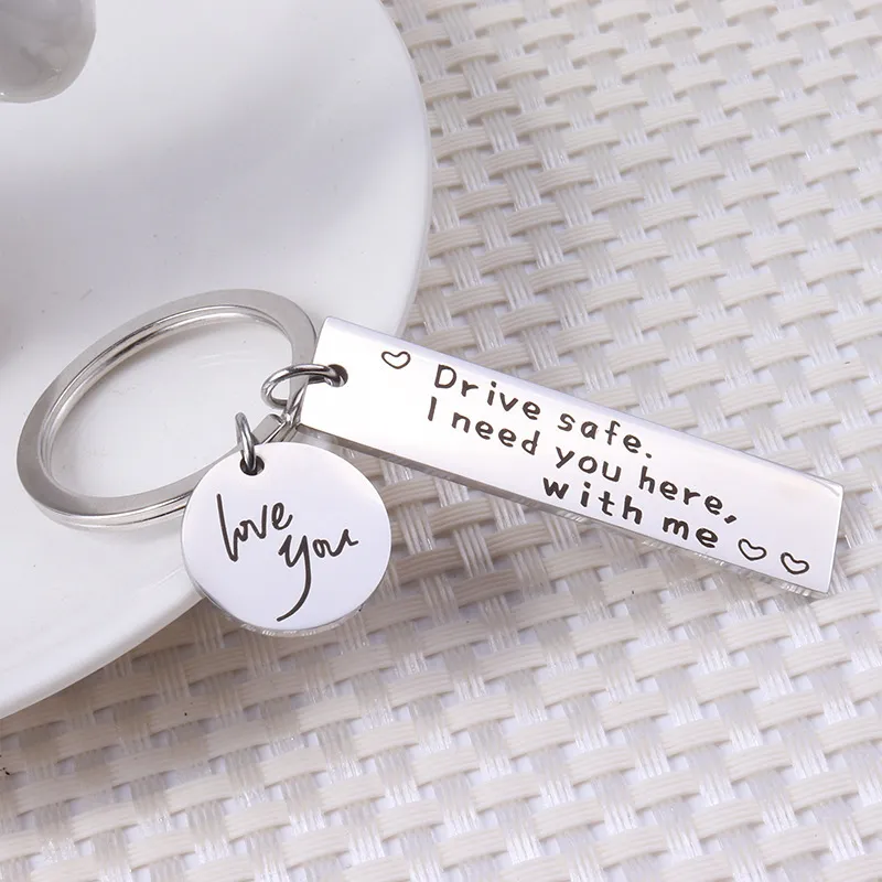 Simple Letter Stainless Steel Keychain European Style Rectangle