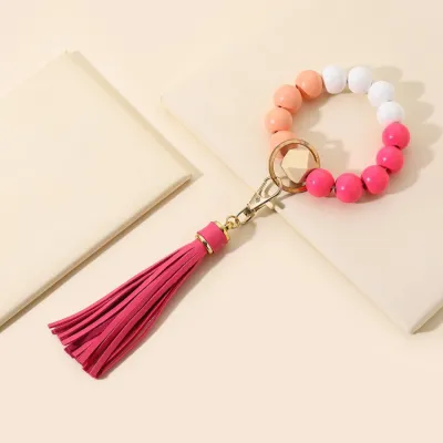 Fashion Creative Tassel Wooden Beads Keychain