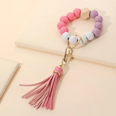 Fashion Creative Tassel Wooden Beads Keychain