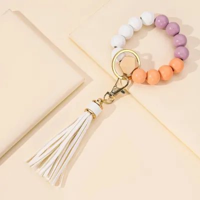 Fashion Creative Tassel Wooden Beads Keychain