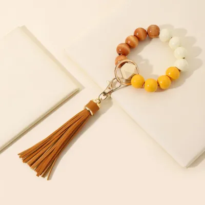 Fashion Creative Tassel Wooden Beads Keychain