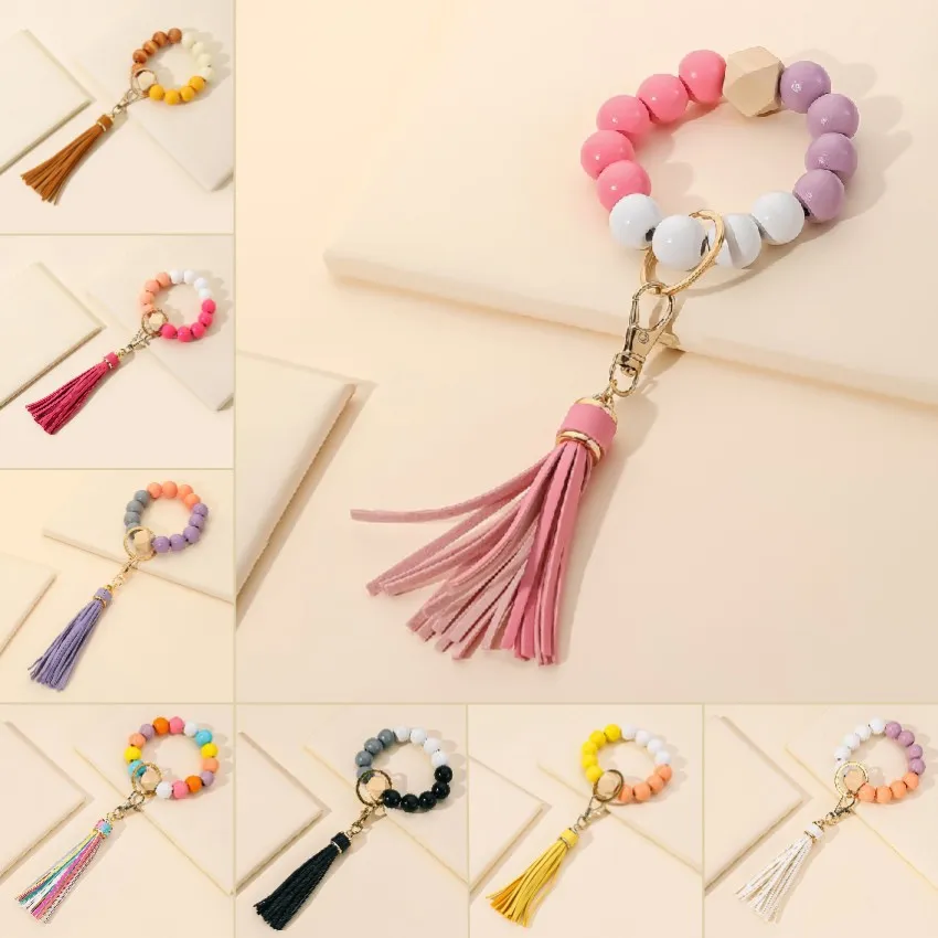 Fashion Creative Tassel Wooden Beads Keychain
