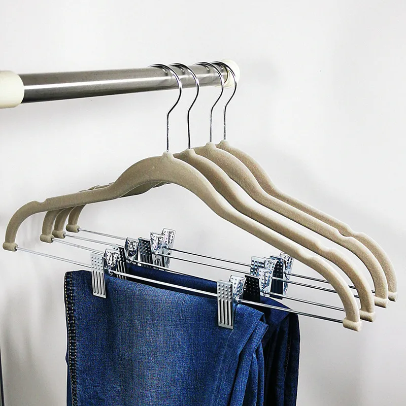 Multi-Functional Flocking Pants Rack With Hardware Clip Hanger 10 Pcs Set for Home