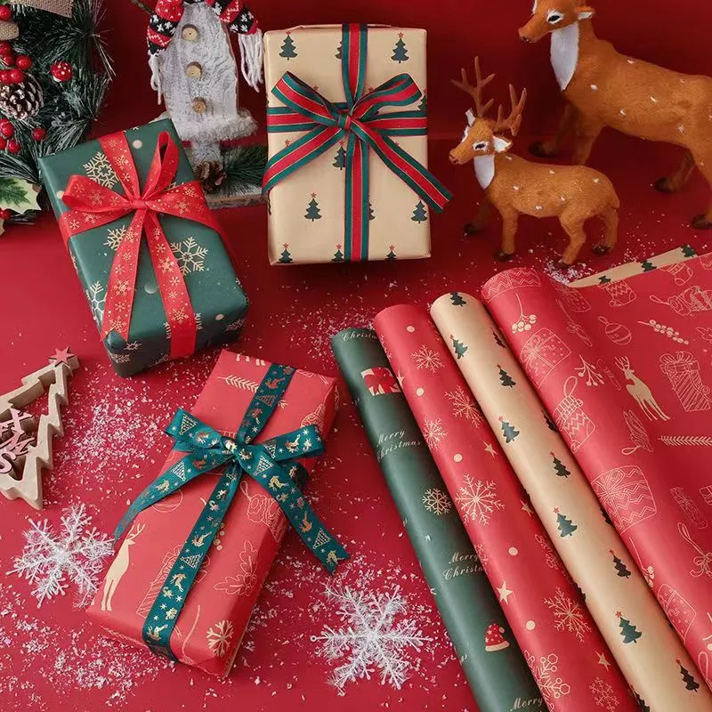 Christmas Gift Wrapping Kraft Paper 50x70cm Single Sheet Durable 70gsm for Party Decor