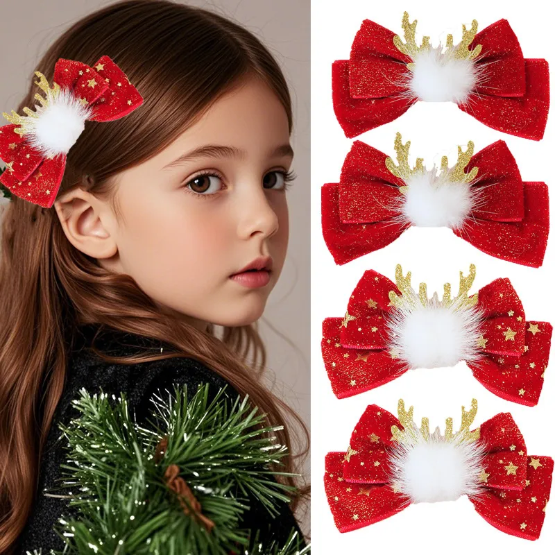 Kids Girls Cute Party Christmas Star Bow Hair Clip