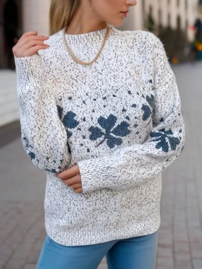 Women's Half-Turtleneck Christmas Snowflake Chenille Knit Pullover