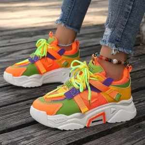 Women's Plus Size Color Block Lace-Up Platform Sneakers Thick Sole