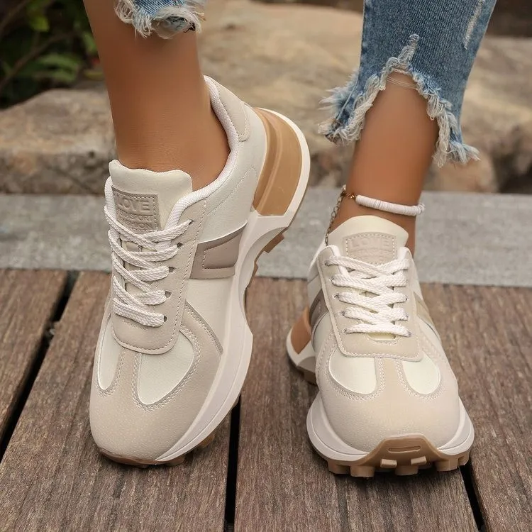 Women Fashion Vintage Round Toe Thick-Soled Lace-Up German Trainers Sneaker