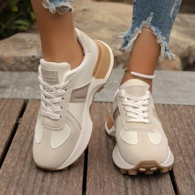 Women Fashion Vintage Round Toe Thick-Soled Lace-Up German Trainers Sneaker