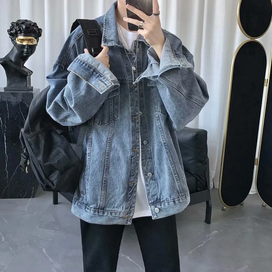 Men Fashion Casual Spring Autumn Plus Size Long Sleeve Lapel Denim Jacket