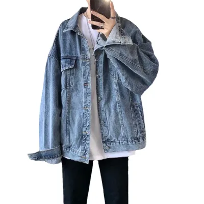 Men Fashion Casual Spring Autumn Plus Size Long Sleeve Lapel Denim Jacket