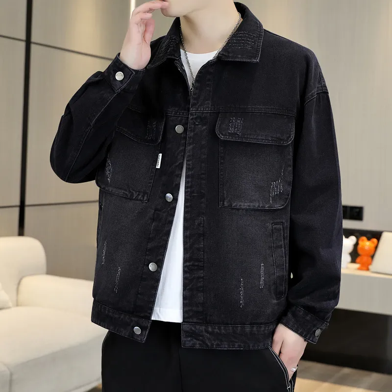 Men Fashion Corduroy Plus Size Long Sleeve Lapel Denim Jacket Spring Autumn Versatile