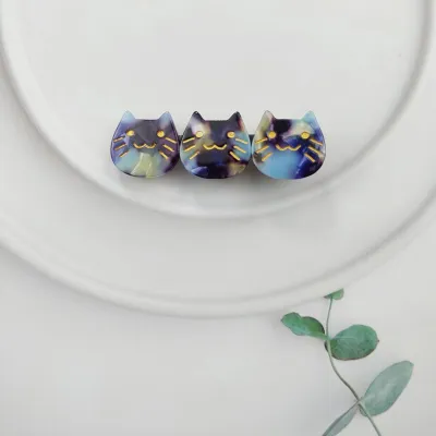 Women Cute Three-Headed Cat Acetic Acid Hairpin Duckbill Clip Side Clip Bangs Clip Personality Trend