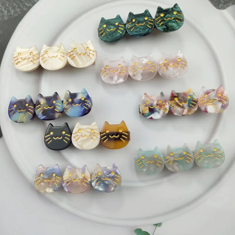Women Cute Three-Headed Cat Acetic Acid Hairpin Duckbill Clip Side Clip Bangs Clip Personality Trend