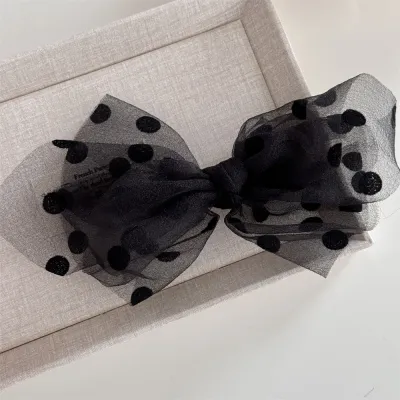 Women Fashion Mesh Dot Bow Spring Clip Hairpin