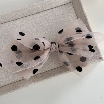 Women Fashion Mesh Dot Bow Spring Clip Hairpin