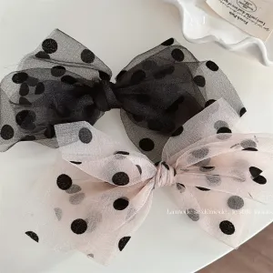 Women Fashion Mesh Dot Bow Spring Clip Hairpin
