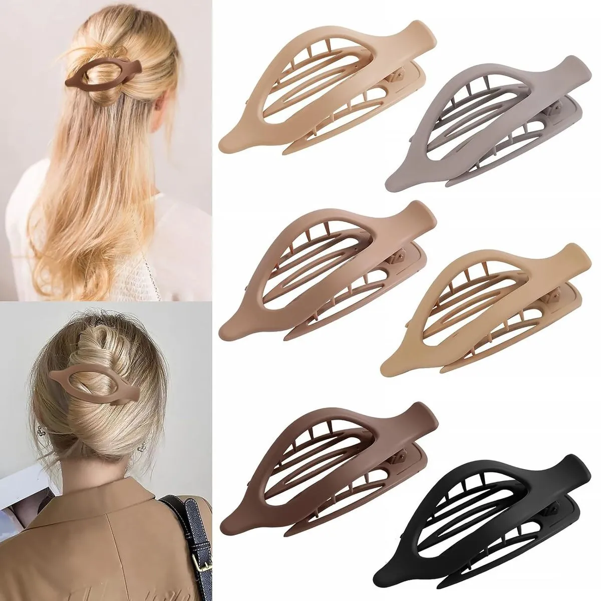 Women Fashion Frosted Oval Duckbill Hair Claws - Plastic Resin Simple Style
