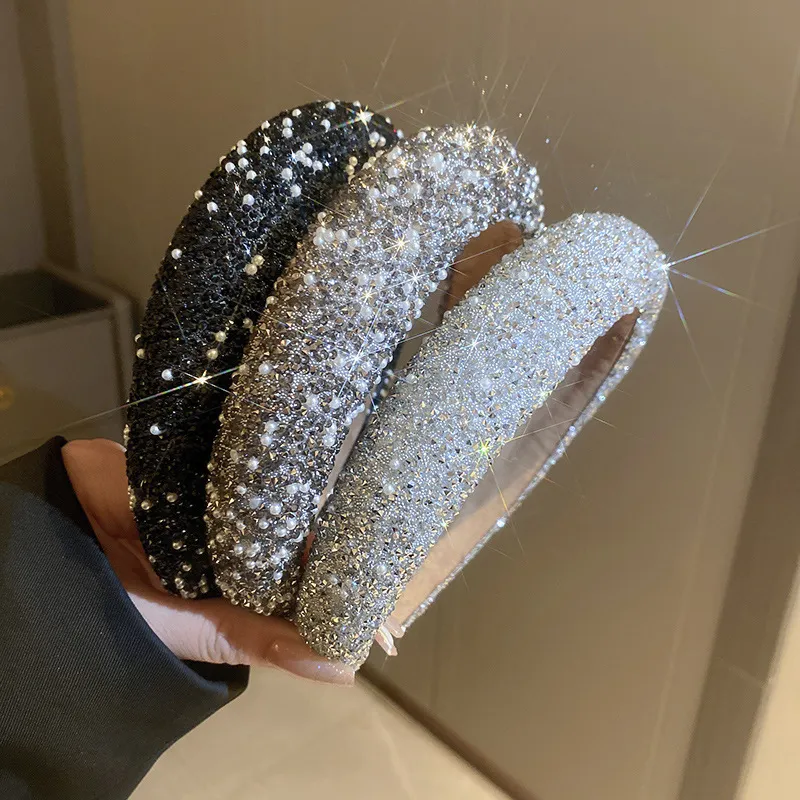 Women's Fashion Pearl Diamond High Cranial Top Headband Fresh And Sweet Mixed Material