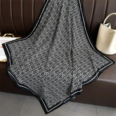 Women Fashion Simple Butterfly Printed Square Polyester Scarf 90x90cm