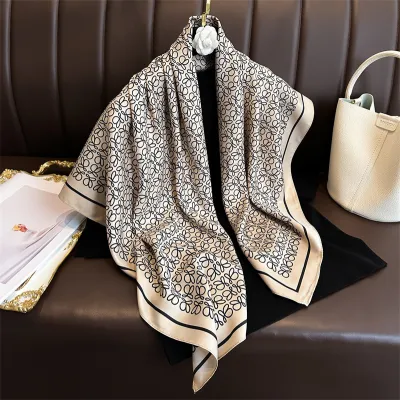 Women Fashion Simple Butterfly Printed Square Polyester Scarf 90x90cm