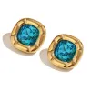 Stud Earrings-Gold-Zirconium Blue