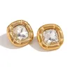 Stud Earrings-Gold-White Zirconium