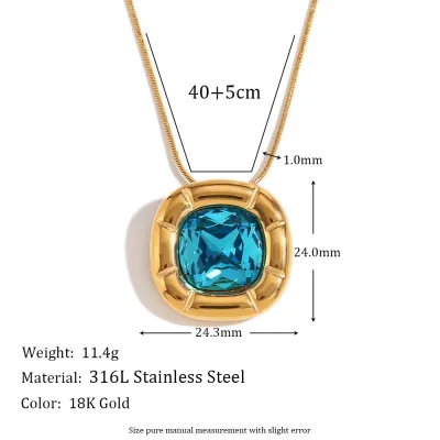 Fashion Retro Ring Women Stainless Steel Plated 18k Gold Square Zircon Earrings Necklace Set